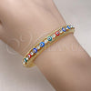Oro Laminado Individual Bangle, Gold Filled Style Evil Eye Design, with White Crystal, Multicolor Enamel Finish, Golden Finish, 07.380.0001.2.05