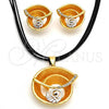 Oro Laminado Necklace and Earring, Gold Filled Style Spiral and Leaf Design, with White Crystal, Polished, Two Tone, 06.59.0110.1