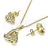 Oro Laminado Earring and Pendant Adult Set, Gold Filled Style Love Knot Design, with White Cubic Zirconia, Polished, Golden Finish, 10.342.0061