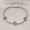 Oro Laminado Fancy Bracelet, Gold Filled Style Four-leaf Clover Design, with Light Turquoise Mother of Pearl and White Cubic Zirconia, Polished, Golden Finish, 03.284.0046.3.07