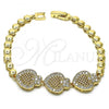 Oro Laminado Fancy Bracelet, Gold Filled Style Heart Design, with White Micro Pave, Polished, Golden Finish, 03.283.0165.07