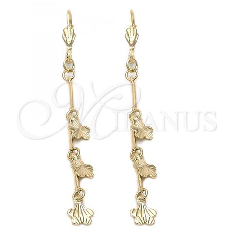 Oro Laminado Long Earring, Gold Filled Style Flower Design, Golden Finish, 5.016.003