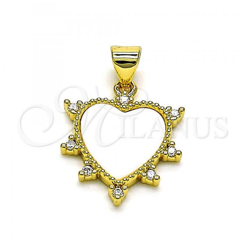 Oro Laminado Fancy Pendant, Gold Filled Style Heart Design, with White Mother of Pearl, Polished, Golden Finish, 05.341.0059