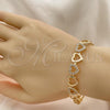 Oro Laminado Fancy Bracelet, Gold Filled Style Heart Design, with White Cubic Zirconia, Polished, Golden Finish, 03.283.0045.07