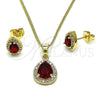 Oro Laminado Earring and Pendant Adult Set, Gold Filled Style Teardrop and Cluster Design, with Garnet and White Cubic Zirconia, Polished, Golden Finish, 10.97.0003