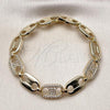Oro Laminado Tennis Bracelet, Gold Filled Style Puff Mariner Design, with White Cubic Zirconia, Polished, Golden Finish, 03.283.0479.07