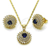 Oro Laminado Earring and Pendant Adult Set, Gold Filled Style Cluster and Baguette Design, with Sapphire Blue and White Cubic Zirconia, Polished, Golden Finish, 10.284.0047.3