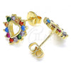 Oro Laminado Stud Earring, Gold Filled Style Heart Design, with Multicolor Cubic Zirconia, Polished, Golden Finish, 02.233.0024