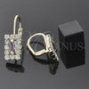 Oro Laminado Leverback Earring, Gold Filled Style with White and Amethyst Cubic Zirconia, Polished, Golden Finish, 5.125.022