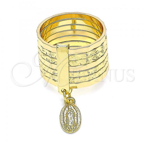 Oro Laminado Elegant Ring, Gold Filled Style Semanario and Guadalupe Design, Polished, Golden Finish, 01.253.0038.1.07 (Size 7)