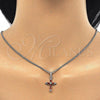 Rhodium Plated Pendant Necklace, Cross Design, with Garnet and White Cubic Zirconia, Polished, Rhodium Finish, 04.284.0009.5.22