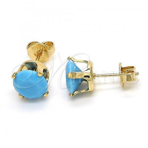 Oro Laminado Stud Earring, Gold Filled Style with Turquoise Cubic Zirconia, Polished, Golden Finish, 5.128.165.1