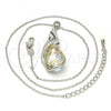 Rhodium Plated Pendant Necklace, Teardrop and Rolo Design, with Aurore Boreale and Aurore Boreale Swarovski Crystals, Polished, Rhodium Finish, 04.239.0037.4.16