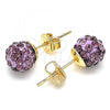 Oro Laminado Stud Earring, Gold Filled Style with Amethyst Crystal, Polished, Golden Finish, 02.63.2707