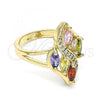 Oro Laminado Multi Stone Ring, Gold Filled Style with Multicolor Cubic Zirconia, Polished, Golden Finish, 01.210.0112.08