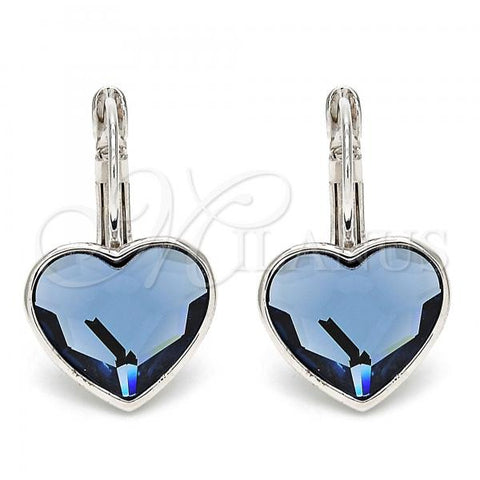 Rhodium Plated Leverback Earring, Heart Design, with Montana Swarovski Crystals, Polished, Rhodium Finish, 02.239.0013