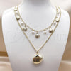Oro Laminado Fancy Necklace, Gold Filled Style Shell and Miami Cuban Design, with Ivory Pearl, Polished, Golden Finish, 04.213.0358.16