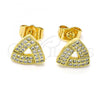 Oro Laminado Stud Earring, Gold Filled Style with White Micro Pave, Polished, Golden Finish, 02.310.0077