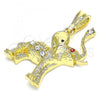 Oro Laminado Fancy Pendant, Gold Filled Style Elephant Design, with White and Garnet Crystal, Polished, Golden Finish, 05.351.0101