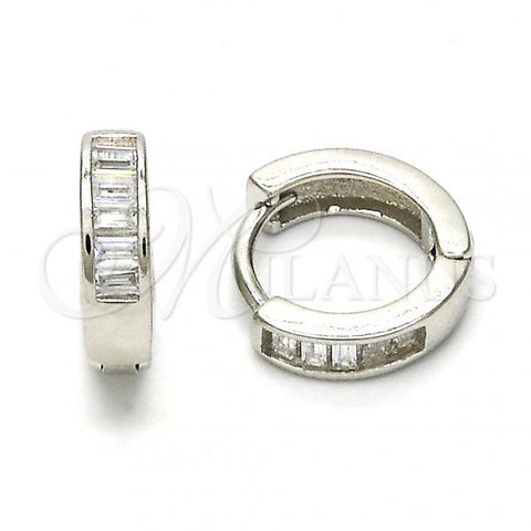Sterling Silver Huggie Hoop, with White Cubic Zirconia, Polished, Rhodium Finish, 02.175.0089.10