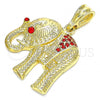 Oro Laminado Fancy Pendant, Gold Filled Style Elephant Design, with Garnet Crystal, Polished, Golden Finish, 05.351.0103.1