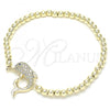 Oro Laminado Fancy Bracelet, Gold Filled Style Expandable Bead and Dolphin Design, with White and Black Cubic Zirconia, Polished, Golden Finish, 03.299.0026.07