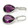Rhodium Plated Dangle Earring, Teardrop Design, with Amethyst Swarovski Crystals, Polished, Rhodium Finish, 02.239.0016.5