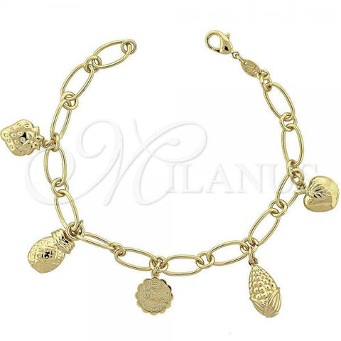 Oro Laminado Charm Bracelet, Gold Filled Style Corn Design, Diamond Cutting Finish, Golden Finish, 5.024.004