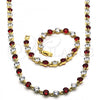 Oro Laminado Necklace and Bracelet, Gold Filled Style with Garnet and White Cubic Zirconia, Polished, Golden Finish, 06.205.0031.2