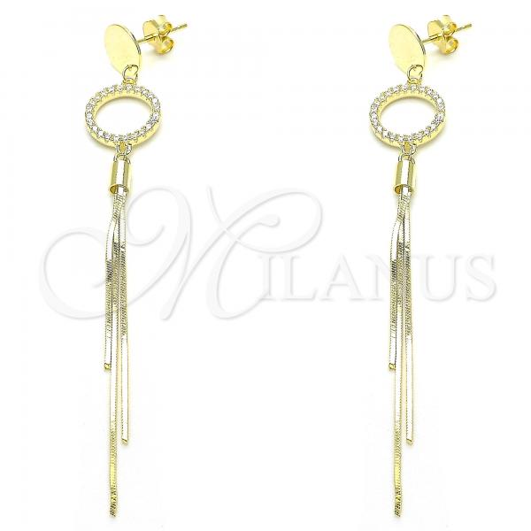 Sterling Silver Long Earring, with White Cubic Zirconia, Polished, Golden Finish, 02.186.0197.1