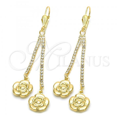 Oro Laminado Long Earring, Gold Filled Style Flower Design, with  Cubic Zirconia, Golden Finish, 5.110.003