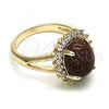 Oro Laminado Multi Stone Ring, Gold Filled Style with Brown  and White Micro Pave, Polished, Golden Finish, 01.284.0068.08