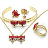 Oro Laminado Earring and Pendant Children Set, Gold Filled Style with White Crystal, Red Enamel Finish, Golden Finish, 06.65.0144