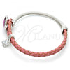 Rhodium Plated Individual Bangle, Heart Design, with Fuchsia Swarovski Crystals and White Micro Pave, Polished, Rhodium Finish, 07.239.0008 (03 MM Thickness, One size fits all)