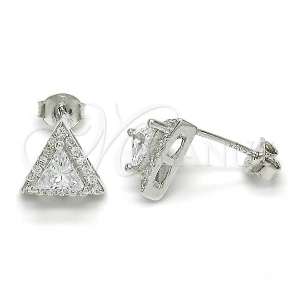 Sterling Silver Stud Earring, with White Cubic Zirconia, Polished, Rhodium Finish, 02.285.0088