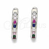 Sterling Silver Huggie Hoop, with Multicolor Cubic Zirconia, Polished, Rhodium Finish, 02.332.0049.12