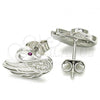 Sterling Silver Stud Earring, Swan Design, with Ruby and White Micro Pave, Polished, Rhodium Finish, 02.336.0105