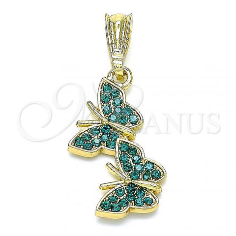 Oro Laminado Fancy Pendant, Gold Filled Style Butterfly Design, with Blue Zircon Crystal, Polished, Golden Finish, 05.351.0187.2