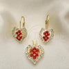 Oro Laminado Earring and Pendant Adult Set, Gold Filled Style Heart Design, with  Cubic Zirconia, Golden Finish, 5.056.012