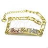 Oro Laminado ID Bracelet, Gold Filled Style Elephant Design, Polished, Tricolor, 03.351.0019.07