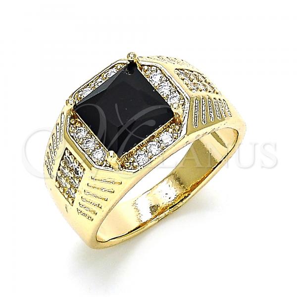 Oro Laminado Mens Ring, Gold Filled Style with Black Cubic Zirconia and White Micro Pave, Polished, Golden Finish, 01.266.0046.2.12