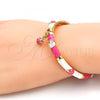 Oro Laminado Individual Bangle, Gold Filled Style Ladybug Design, with White Crystal, Pink Enamel Finish, Golden Finish, 07.254.0003.2.03 (06 MM Thickness, Size 3 - 2.00 Diameter)