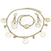 Oro Laminado Necklace, Bracelet and Earring, Gold Filled Style Coin and Rolo Design, Polished, Golden Finish, 06.372.0078