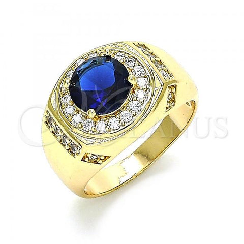 Oro Laminado Mens Ring, Gold Filled Style with Sapphire Blue Cubic Zirconia and White Micro Pave, Polished, Golden Finish, 01.266.0047.3.11