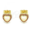 Oro Laminado Stud Earring, Gold Filled Style Heart Design, with Garnet Micro Pave, Polished, Golden Finish, 02.156.0625.1