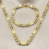 Stainless Steel Necklace and Bracelet, Greek Key Design, Polished, Golden Finish, 06.116.0009.1