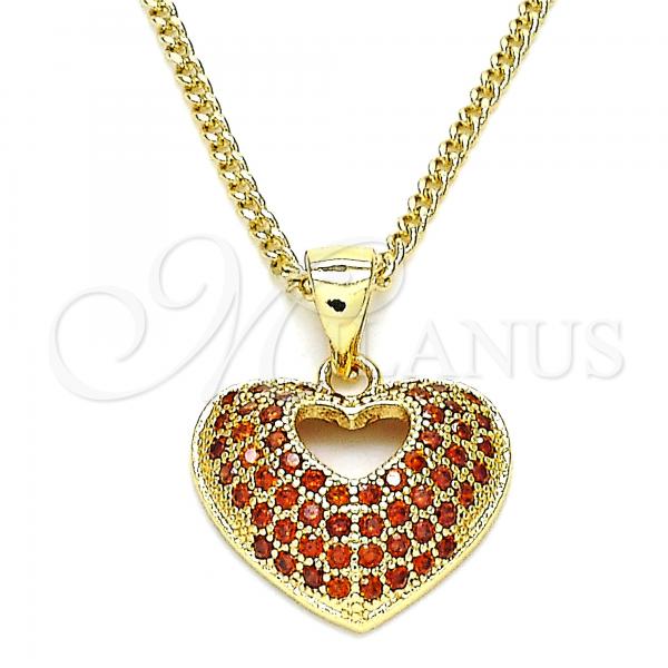 Oro Laminado Pendant Necklace, Gold Filled Style Heart Design, with Garnet Micro Pave, Polished, Golden Finish, 04.156.0035.2.20