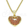 Oro Laminado Pendant Necklace, Gold Filled Style Heart Design, with Garnet Micro Pave, Polished, Golden Finish, 04.156.0035.2.20