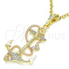 Oro Laminado Fancy Pendant, Gold Filled Style Anchor and Twist Design, with White Crystal, Polished, Tricolor, 05.380.0096
