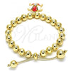 Oro Laminado Adjustable Bolo Bracelet, Gold Filled Style Turtle and Ball Design, with White Crystal, Red Enamel Finish, Golden Finish, 03.63.2034.08